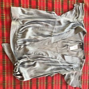 banana republic blue wrap blouse m